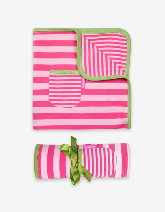 Organic Pink and Green Stripe Blanket - Toby Tiger UK Retail