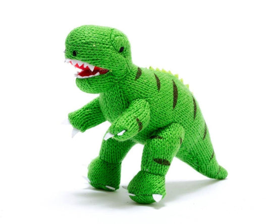 Knitted Mini Green T Rex Rattle - Toby Tiger UK Retail