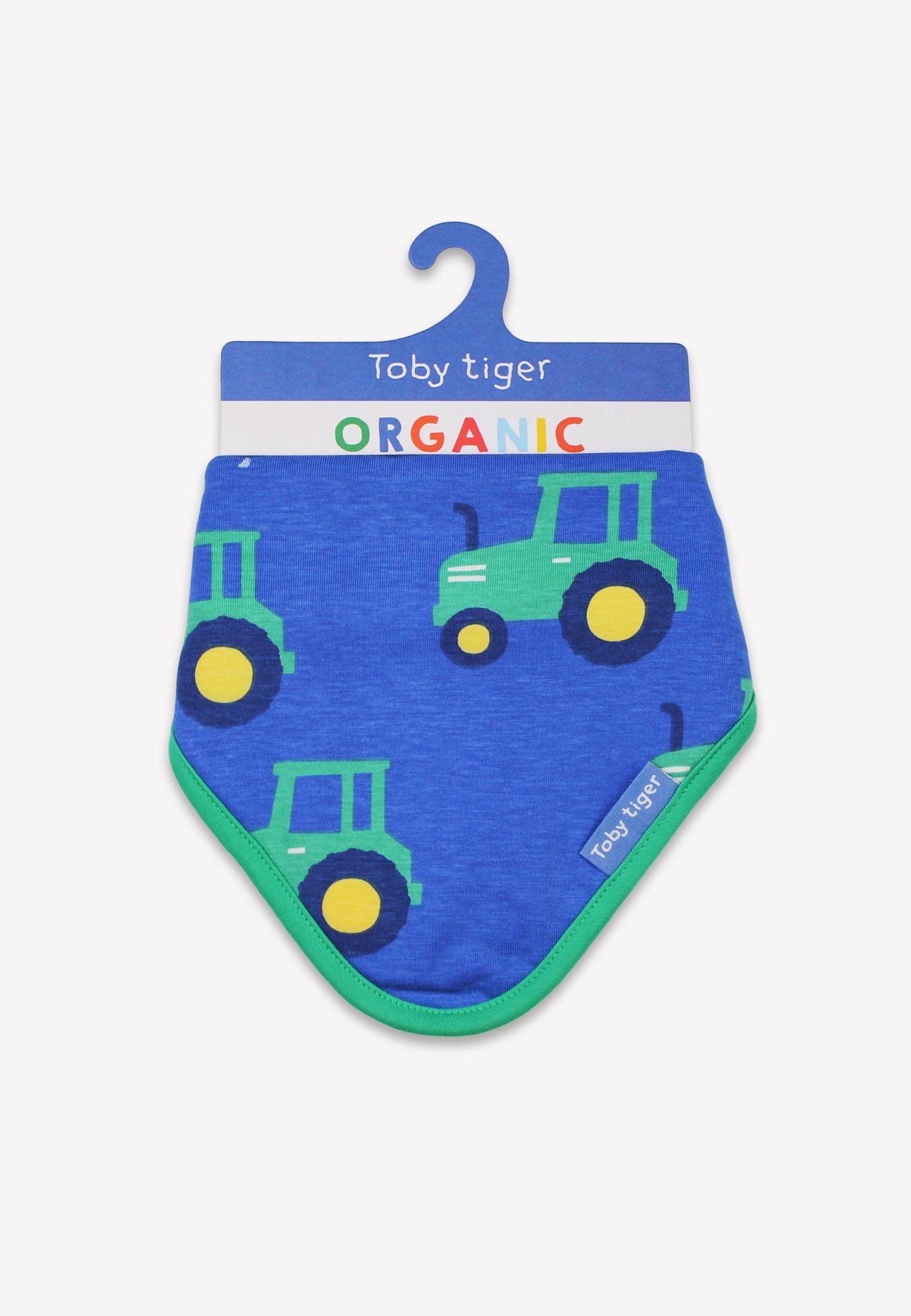 Organic Hillside Tractor Print Dribble Bib - Toby Tiger