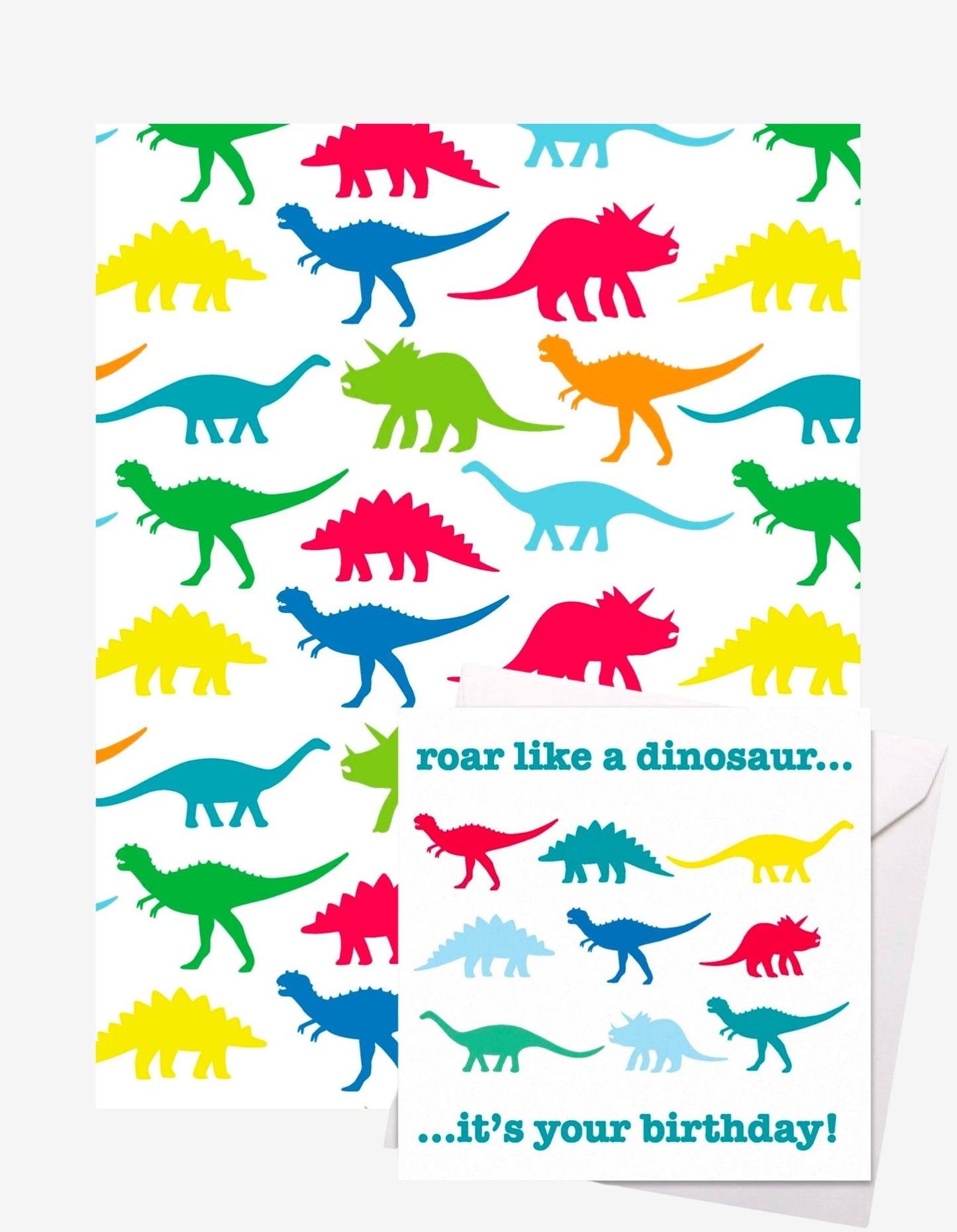 Dino Gift Wrap + Personalised Card (Birthday) Bundle - Toby Tiger UK Retail