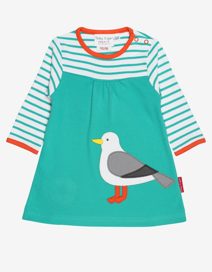 Organic Teal Seagull Applique Dress - Toby Tiger UK Retail