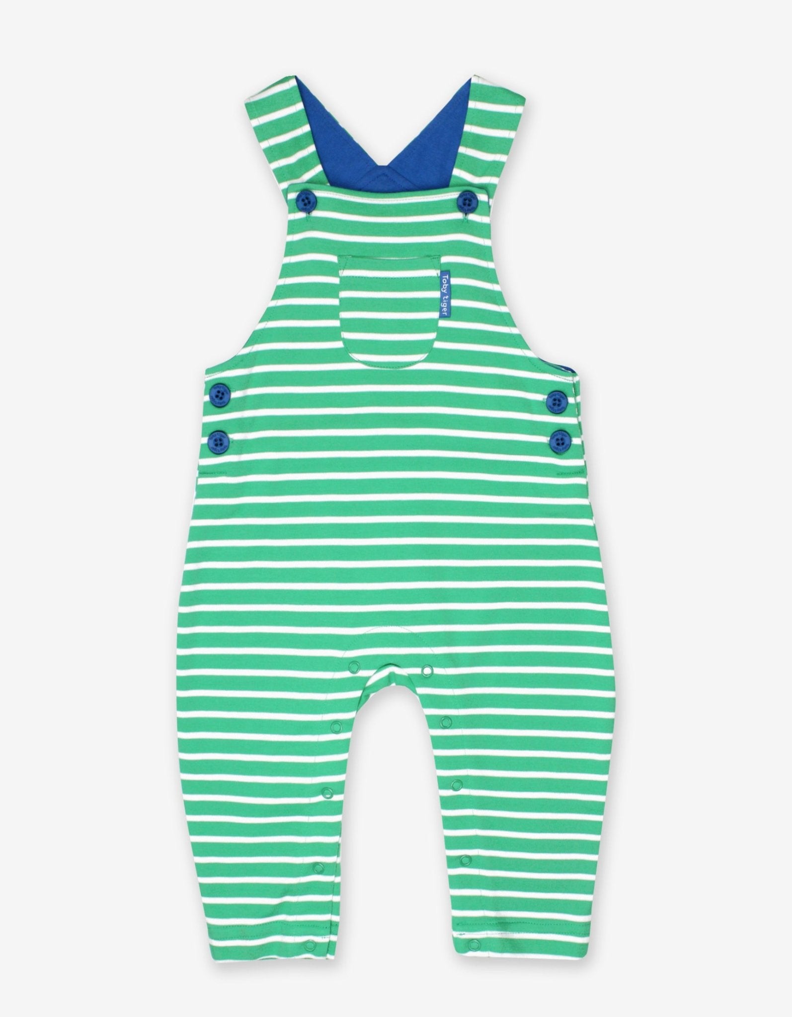 Organic Green Breton Stripe Dungarees - Toby Tiger UK Retail