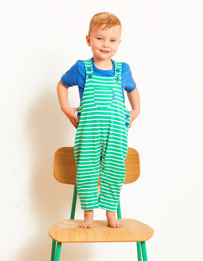 Organic Green Breton Stripe Dungarees - Toby Tiger UK Retail