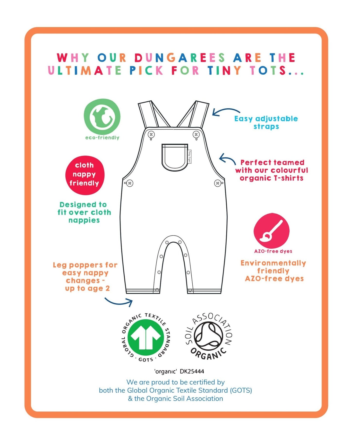 Organic Kitten Print Dungarees - Toby Tiger