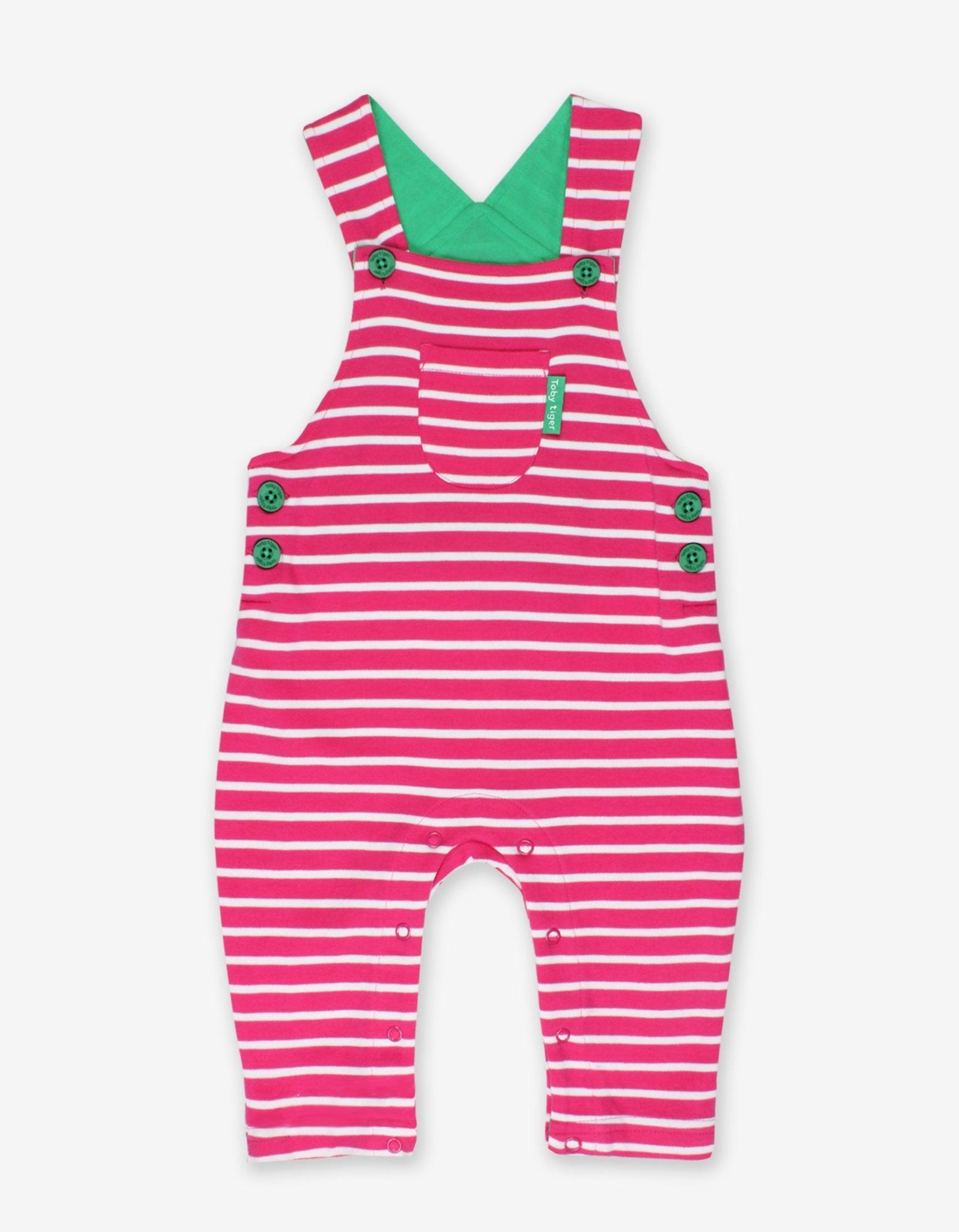 Organic Pink Breton Stripe Dungarees - Toby Tiger UK Retail