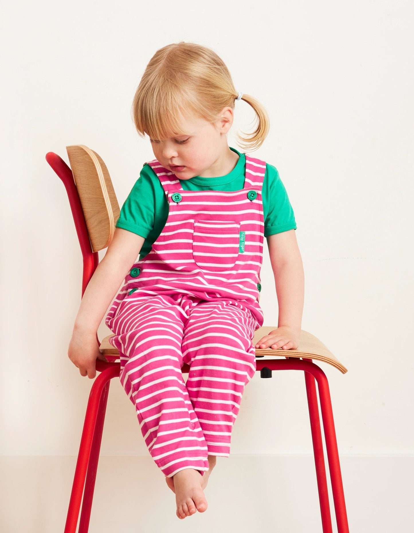 Organic Pink Breton Stripe Dungarees - Toby Tiger UK Retail