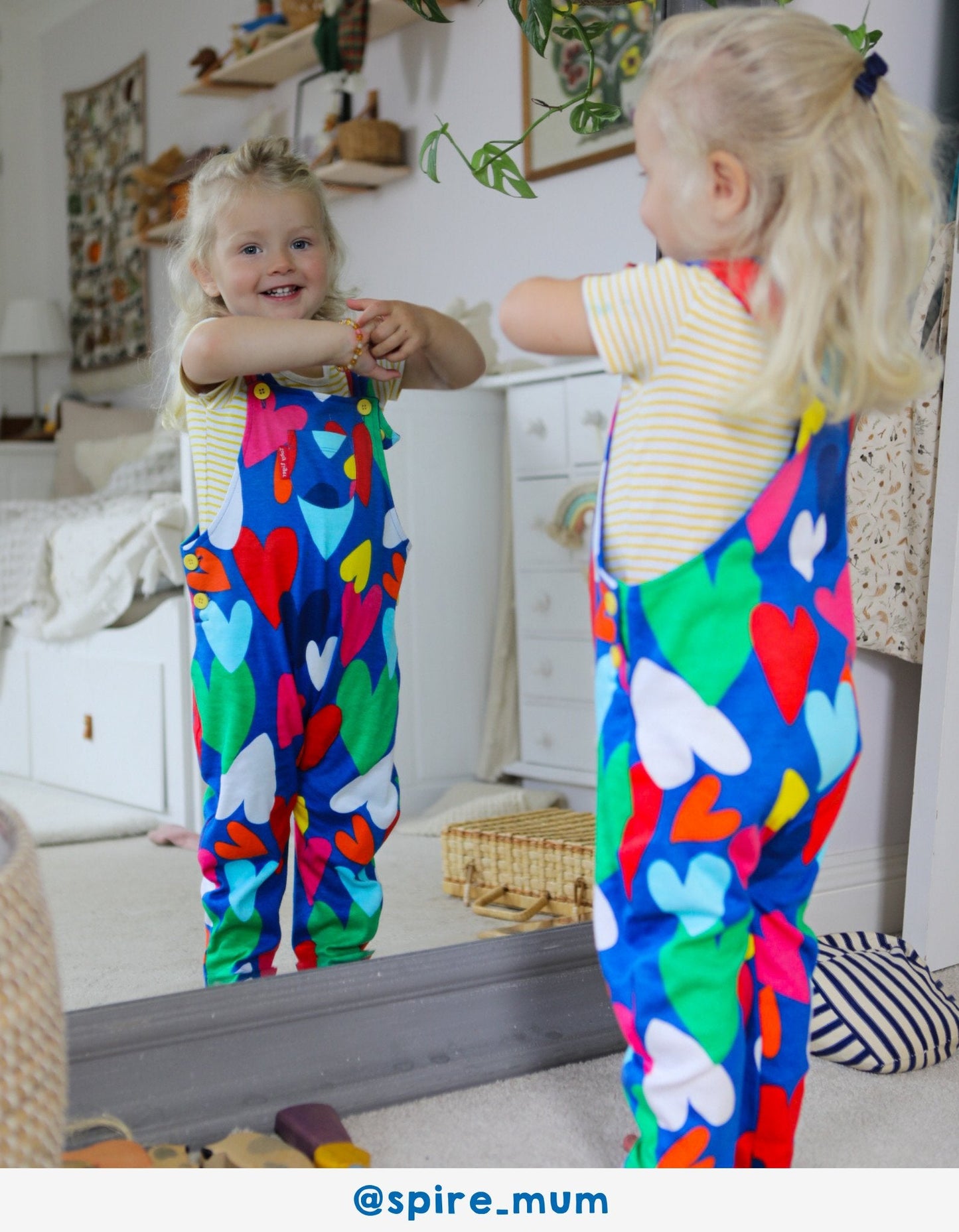 Organic Heart Print Dungarees - Toby Tiger UK Retail