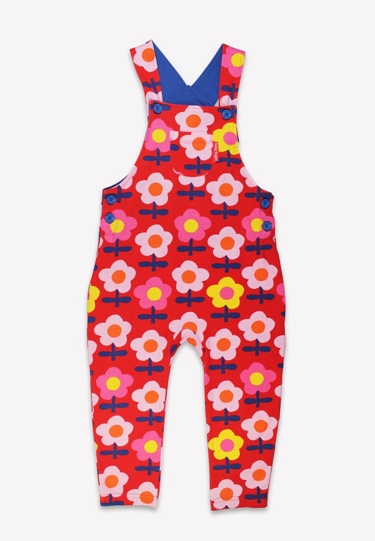 Organic Pink Flower Print Dungarees - Toby Tiger