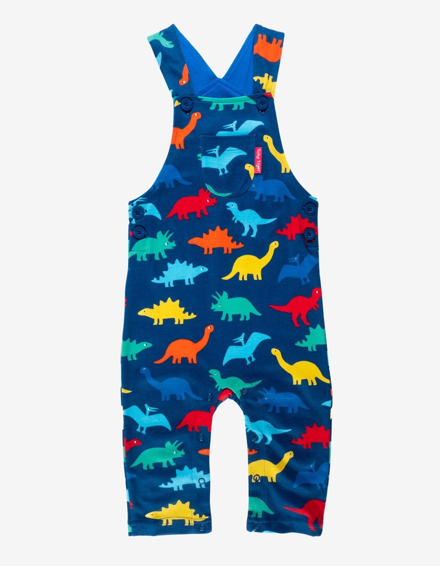 Organic Rainbow Dinosaur Print Dungarees - Toby Tiger UK Retail