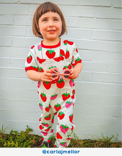 Organic Strawberry Print Dungarees - Toby Tiger UK Retail