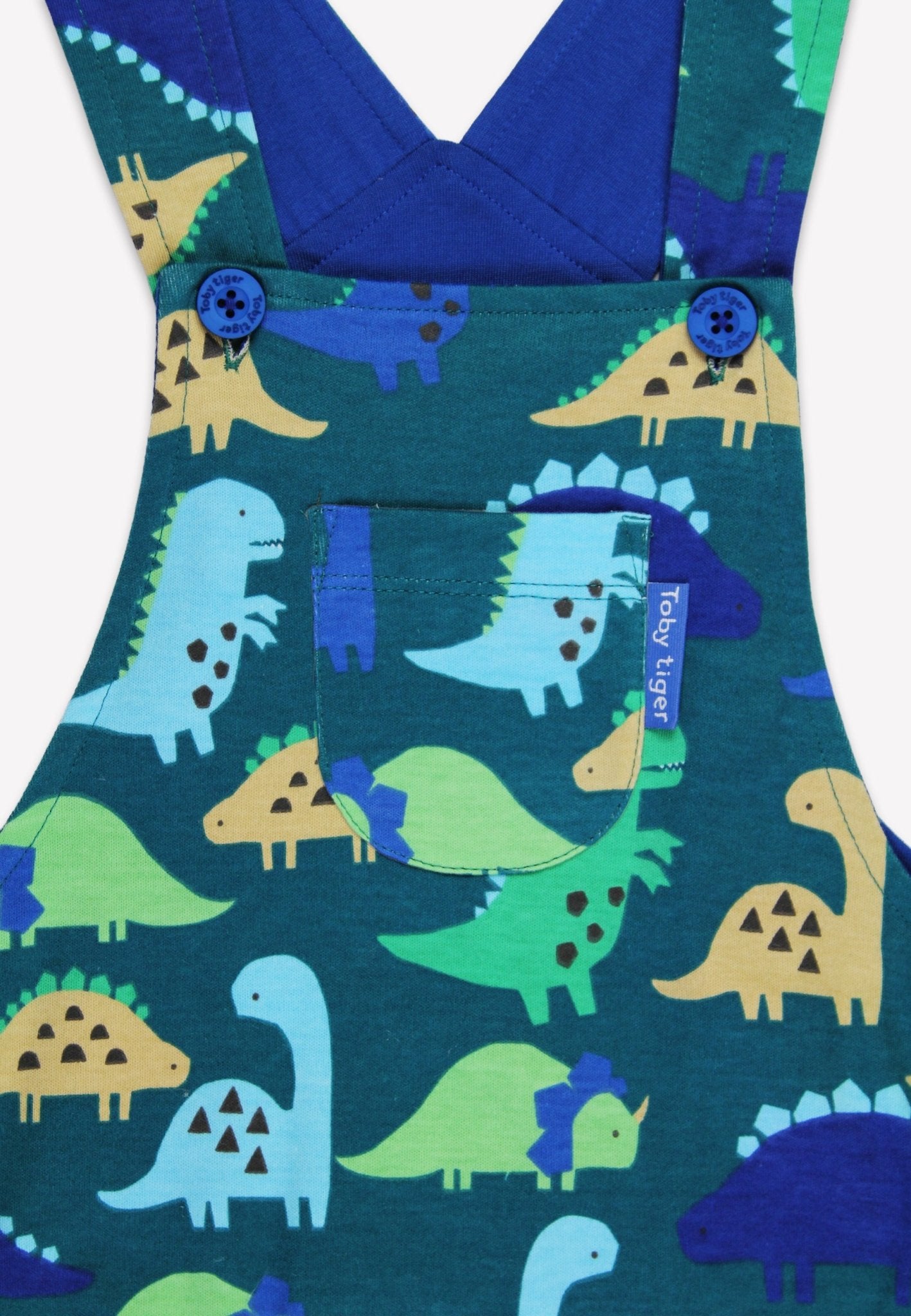 Organic Tonal Dinosaur Print Dungarees - Toby Tiger