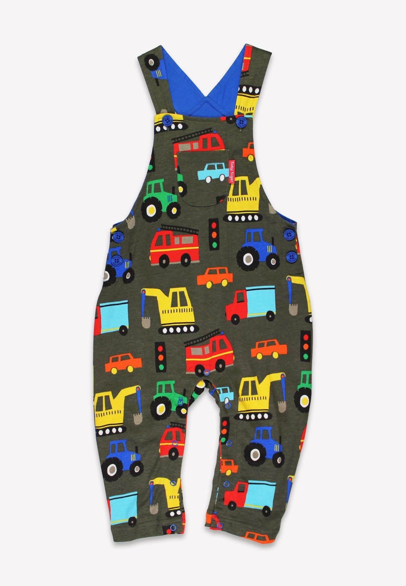 Organic Transport Print Dungarees - Toby Tiger