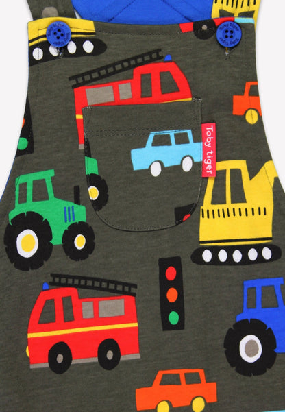 Organic Transport Print Dungarees - Toby Tiger