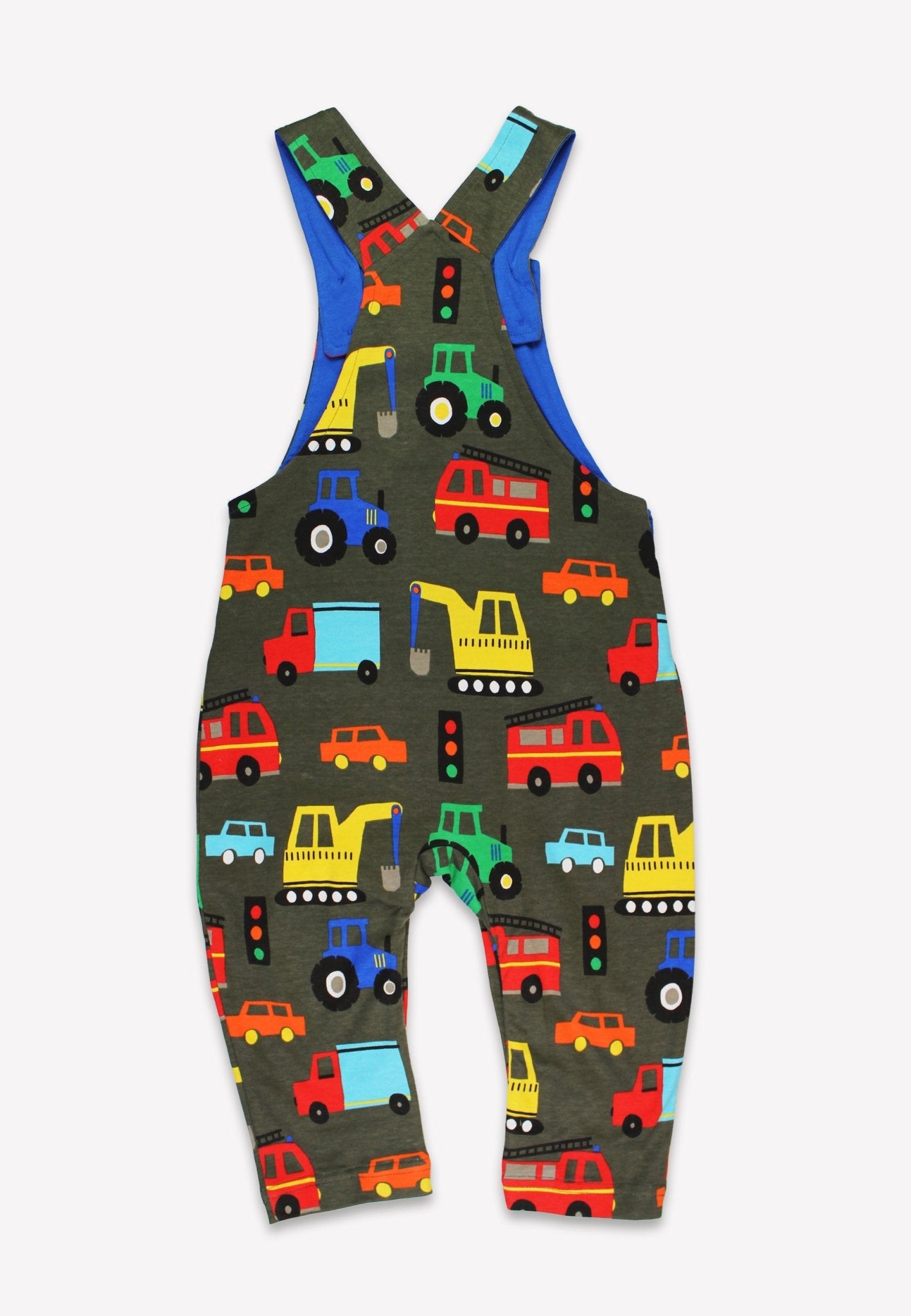 Organic Transport Print Dungarees - Toby Tiger