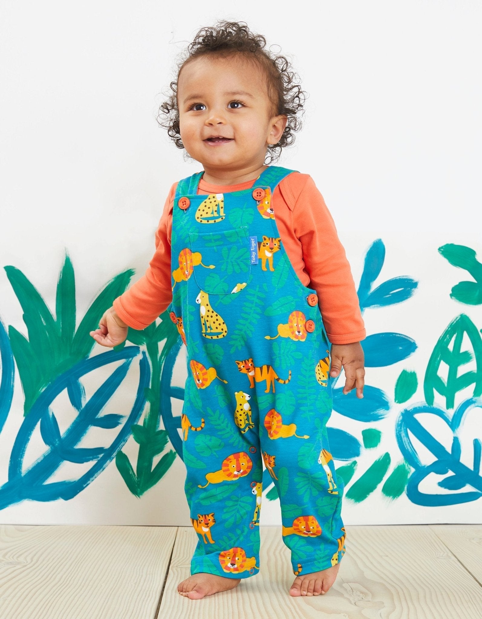 Organic Wild Cats Print Dungarees - Toby Tiger UK Retail