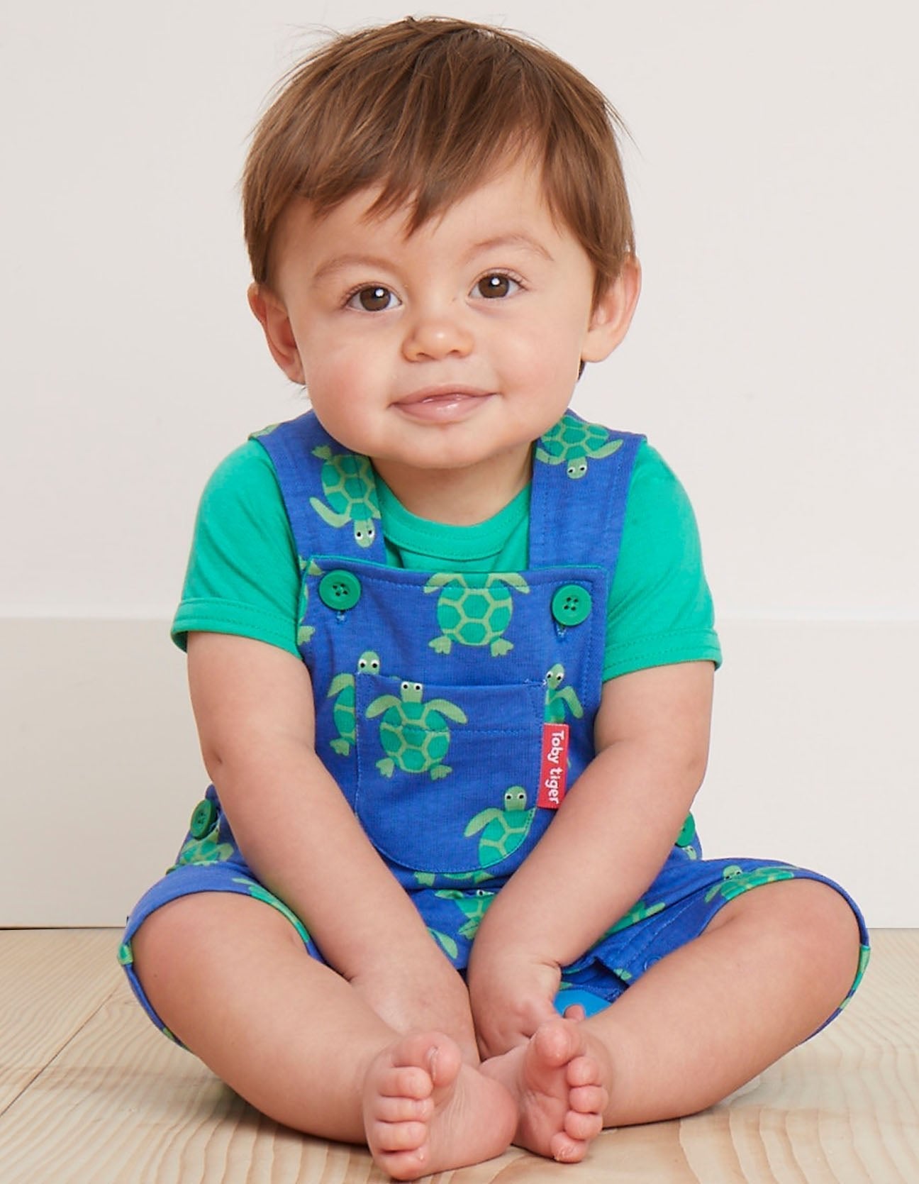 Organic Turtle Print Dungaree Shorts - Toby Tiger UK Retail