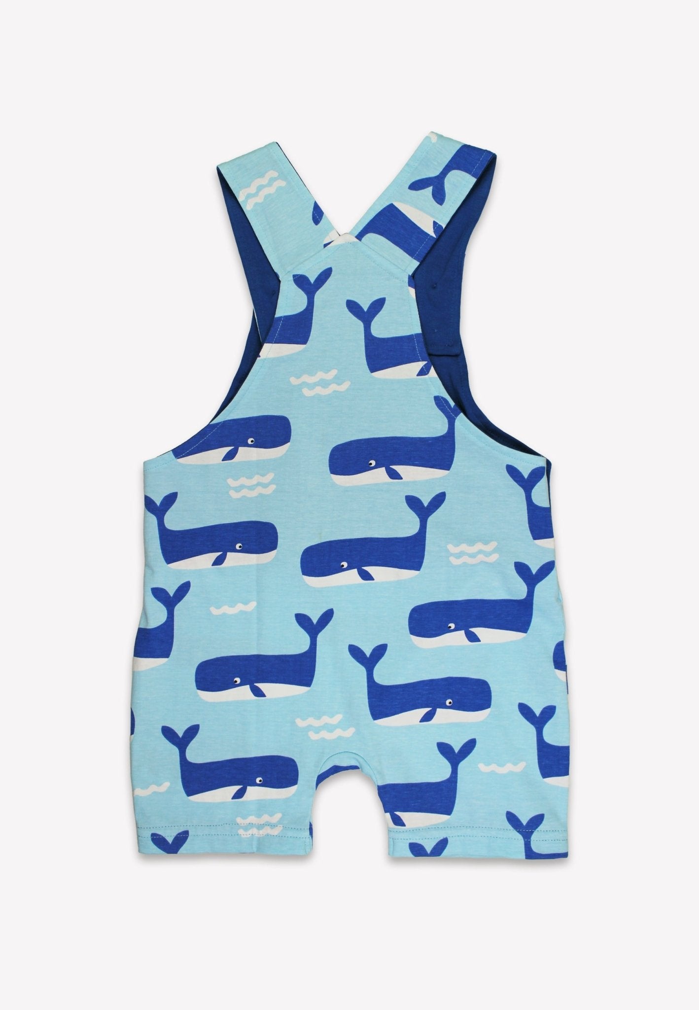 Organic Whale Waves Print Dungaree Shorts - Toby Tiger