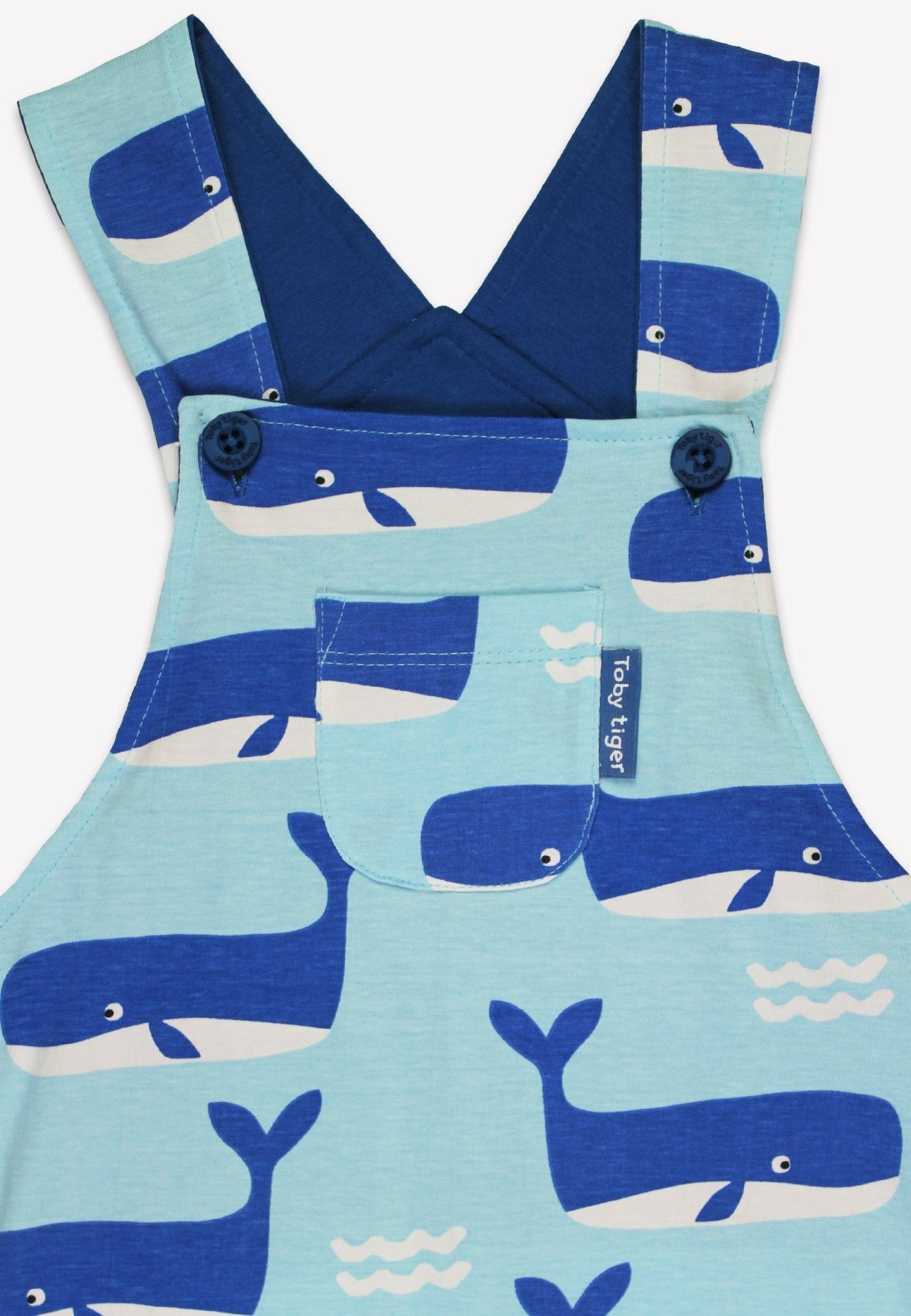 Organic Whale Waves Print Dungaree Shorts - Toby Tiger