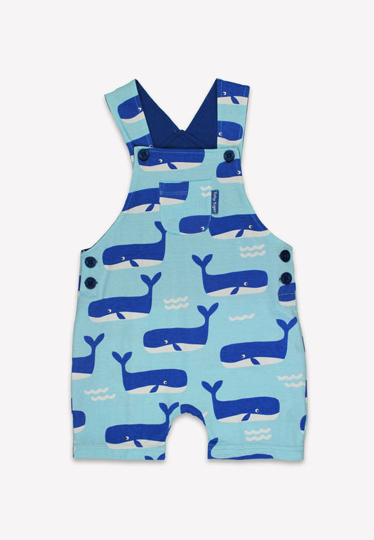 Organic Whale Waves Print Dungaree Shorts - Toby Tiger