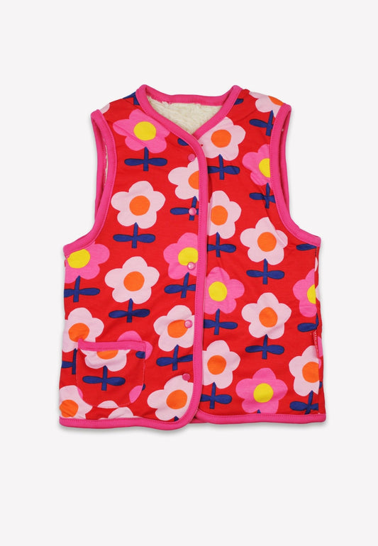 Organic Pink Flower Print Reversible Gilet - Toby Tiger