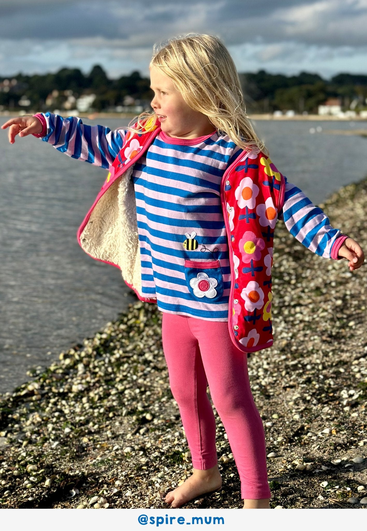 Organic Pink Flower Print Reversible Gilet - Toby Tiger