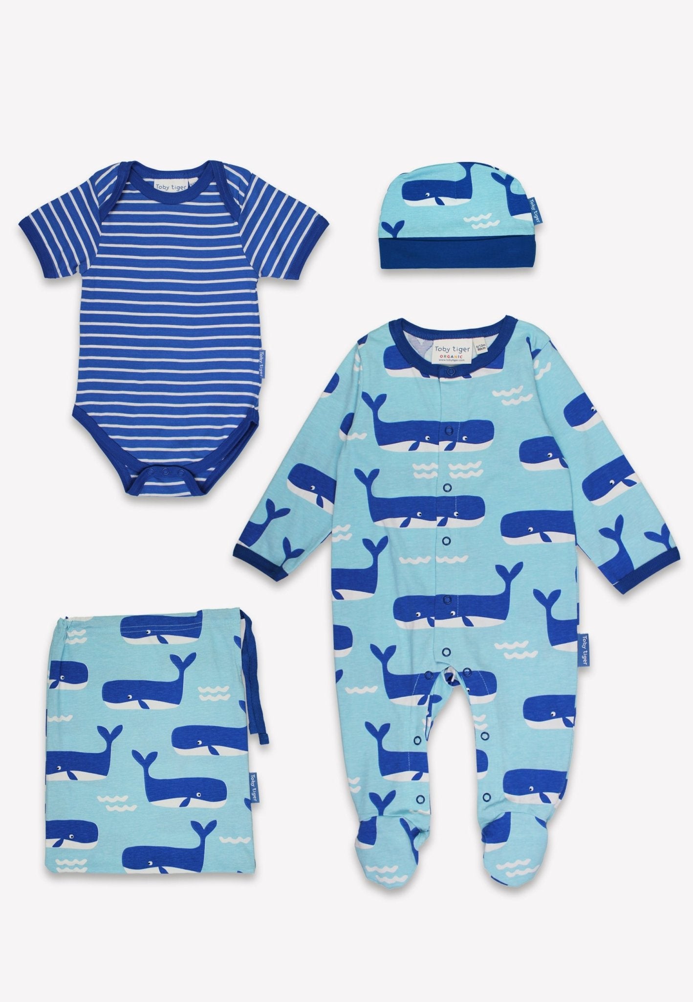 Organic Whale Waves Print Baby Gift Set - Toby Tiger