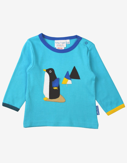 Organic Penguin Applique Long - Sleeve T-Shirt - Toby Tiger UK Retail