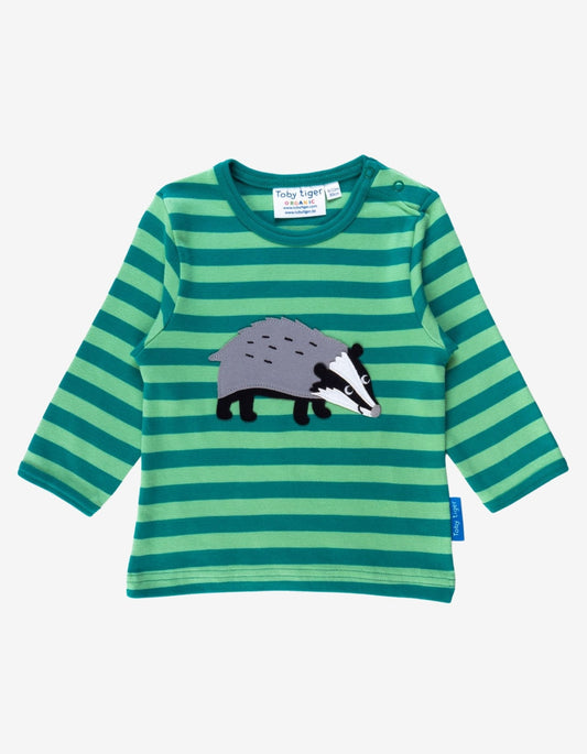 Organic Badger Applique Long - Sleeved T-Shirt - Toby Tiger UK Retail