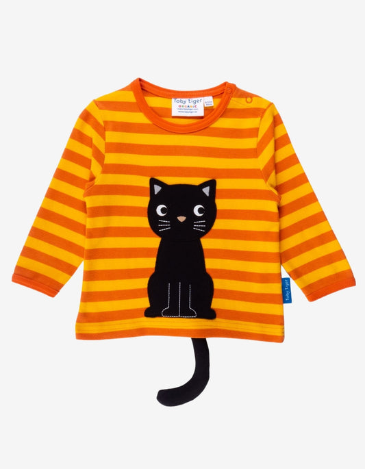 Organic Black Cat Applique T-Shirt - Toby Tiger UK Retail