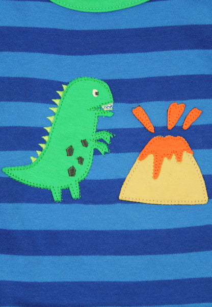 Organic Blue Tonal Dinosaur Applique T-Shirt