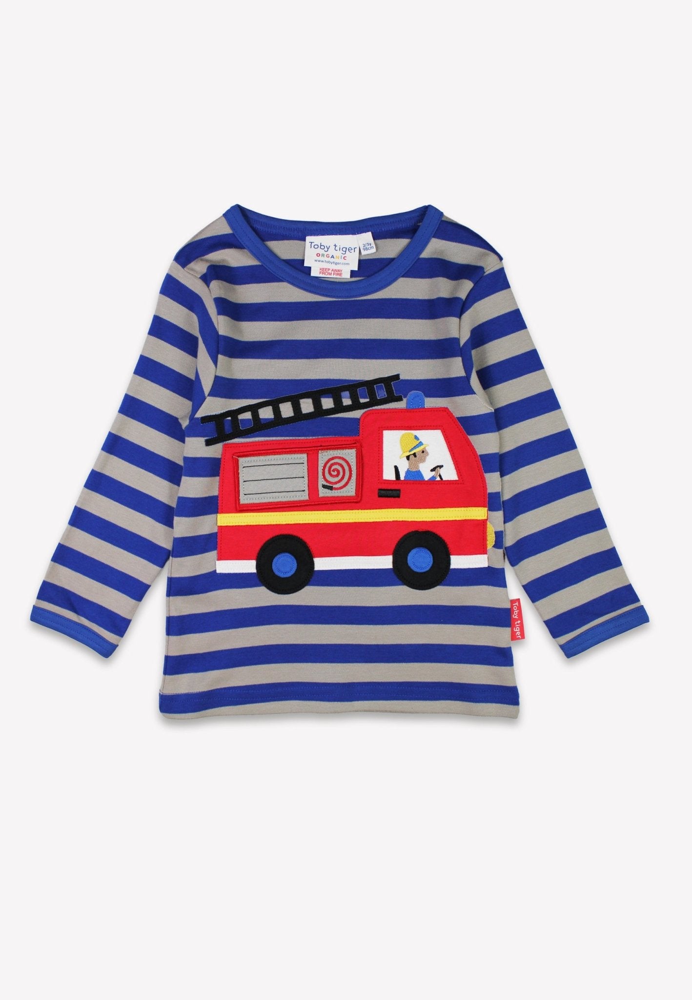 Organic Blue Fire Engine Applique Long - Sleeved T-Shirt - Toby Tiger