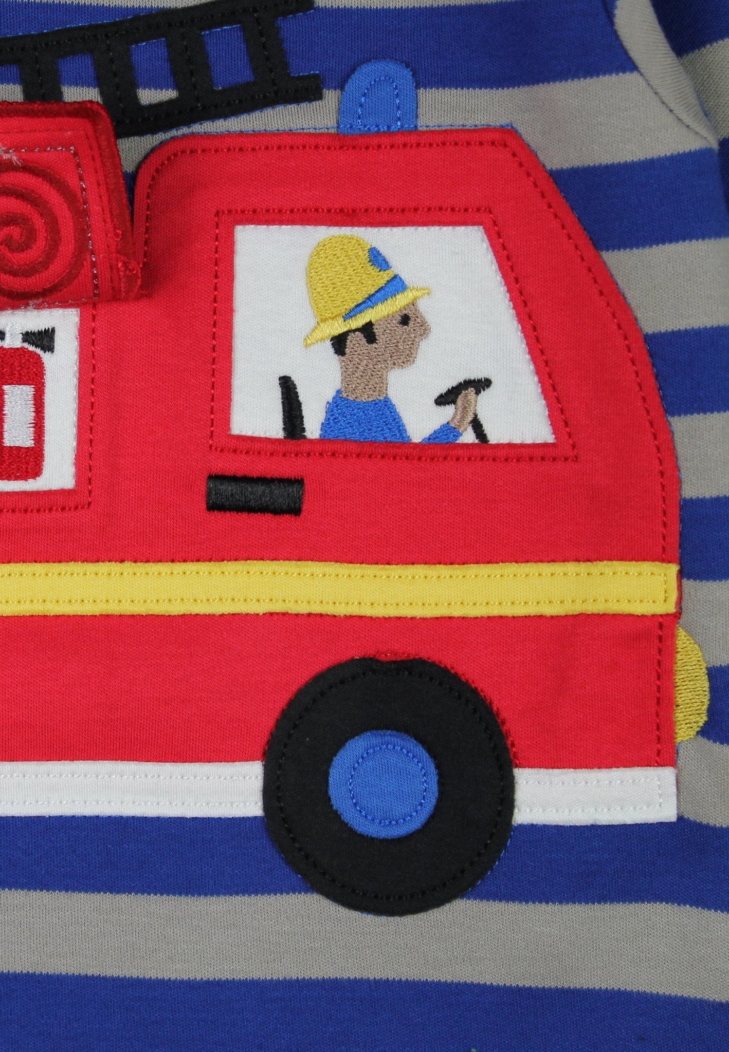 Organic Blue Fire Engine Applique Long - Sleeved T-Shirt - Toby Tiger