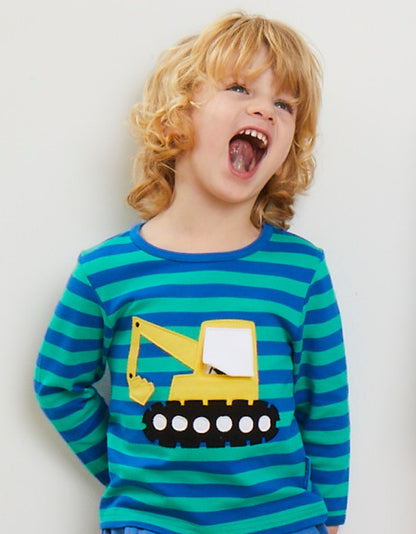 Organic Digger Applique Long - Sleeved T-Shirt - Toby Tiger UK Retail