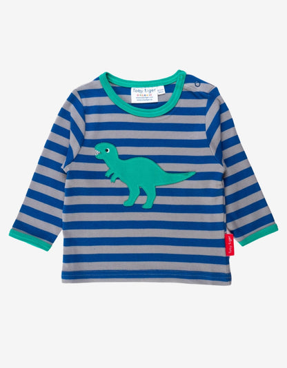 Organic T - Rex Applique Long - Sleeved T-shirt - Toby Tiger UK Retail