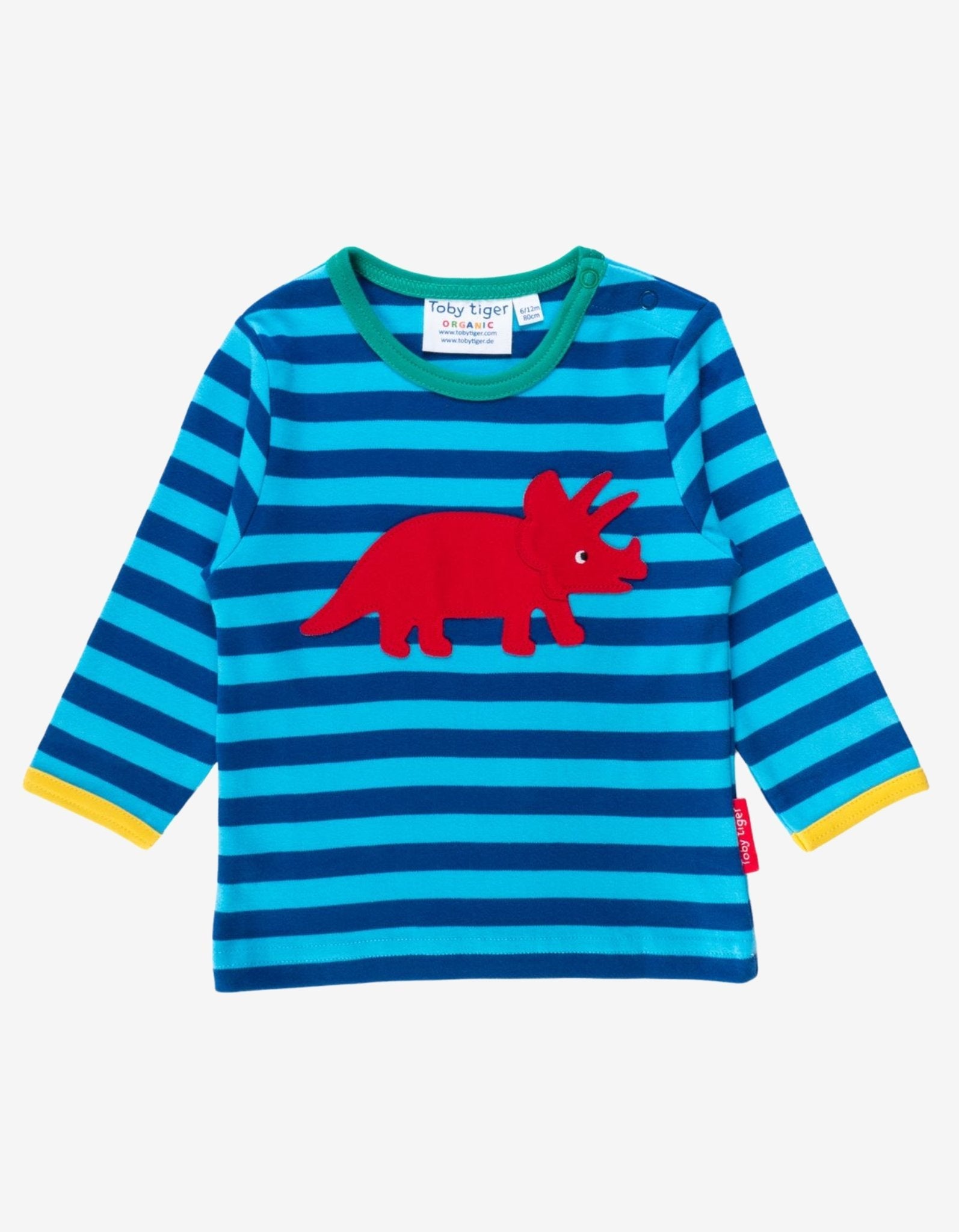 Organic Triceratops Applique Long - Sleeved T-Shirt - Toby Tiger UK Retail