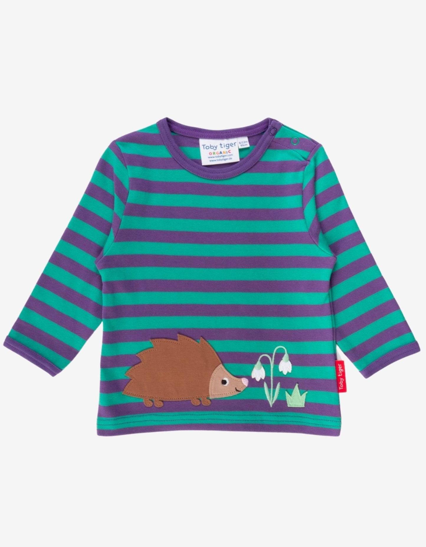 Organic Hedgehog Applique Long - Sleeved T-Shirt - Toby Tiger UK Retail