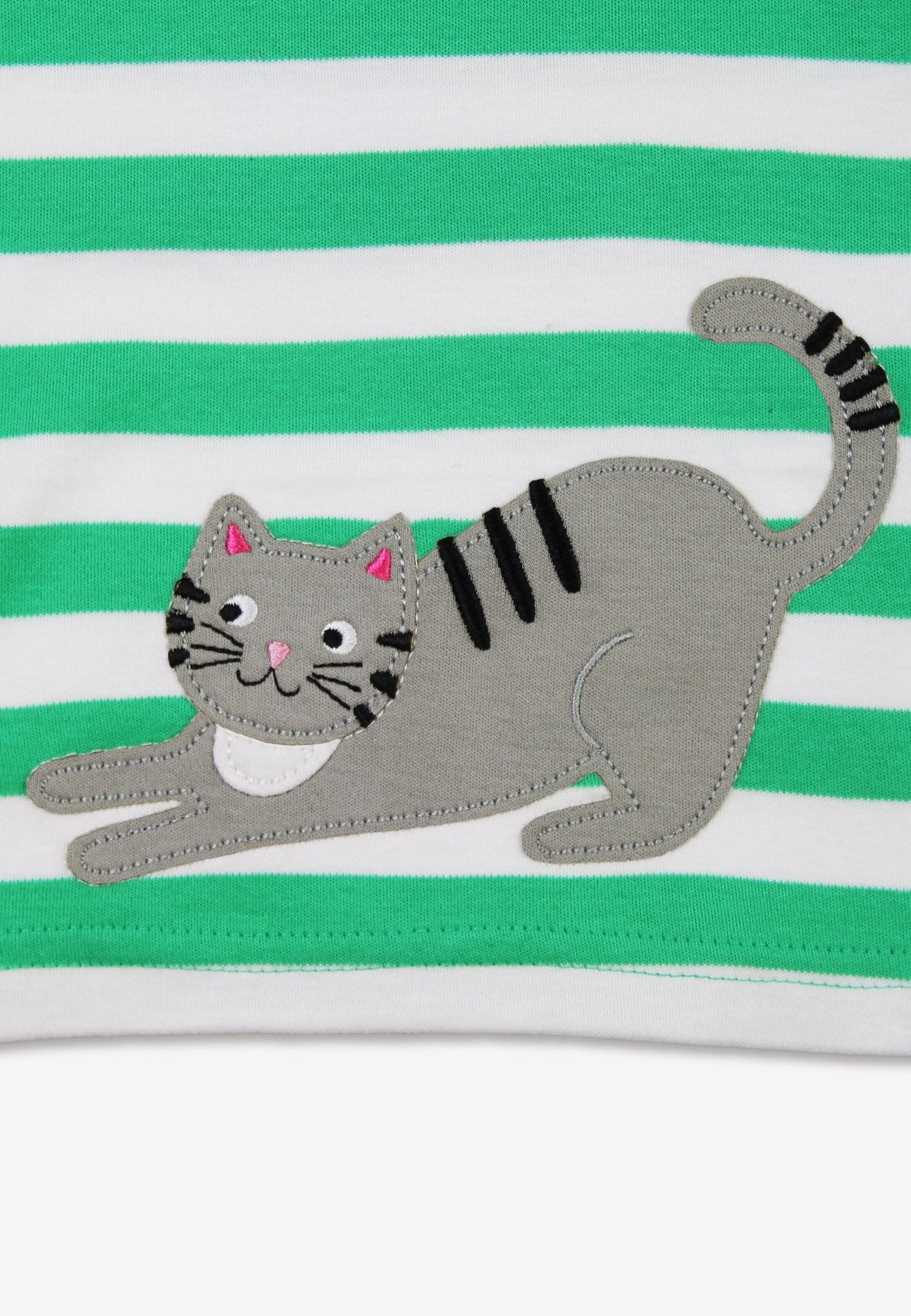 Organic Green Kitten Applique Long - Sleeved T-Shirt - Toby Tiger