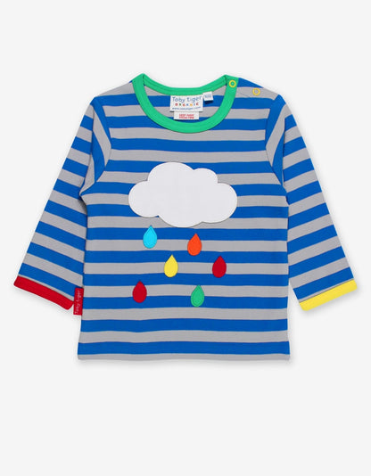 Organic Rainbow Raindrop Cloud Applique T-Shirt - Toby Tiger UK Retail