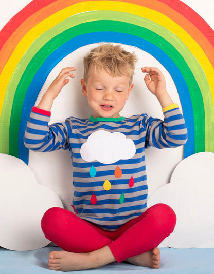 Organic Rainbow Raindrop Cloud Applique T-Shirt - Toby Tiger UK Retail