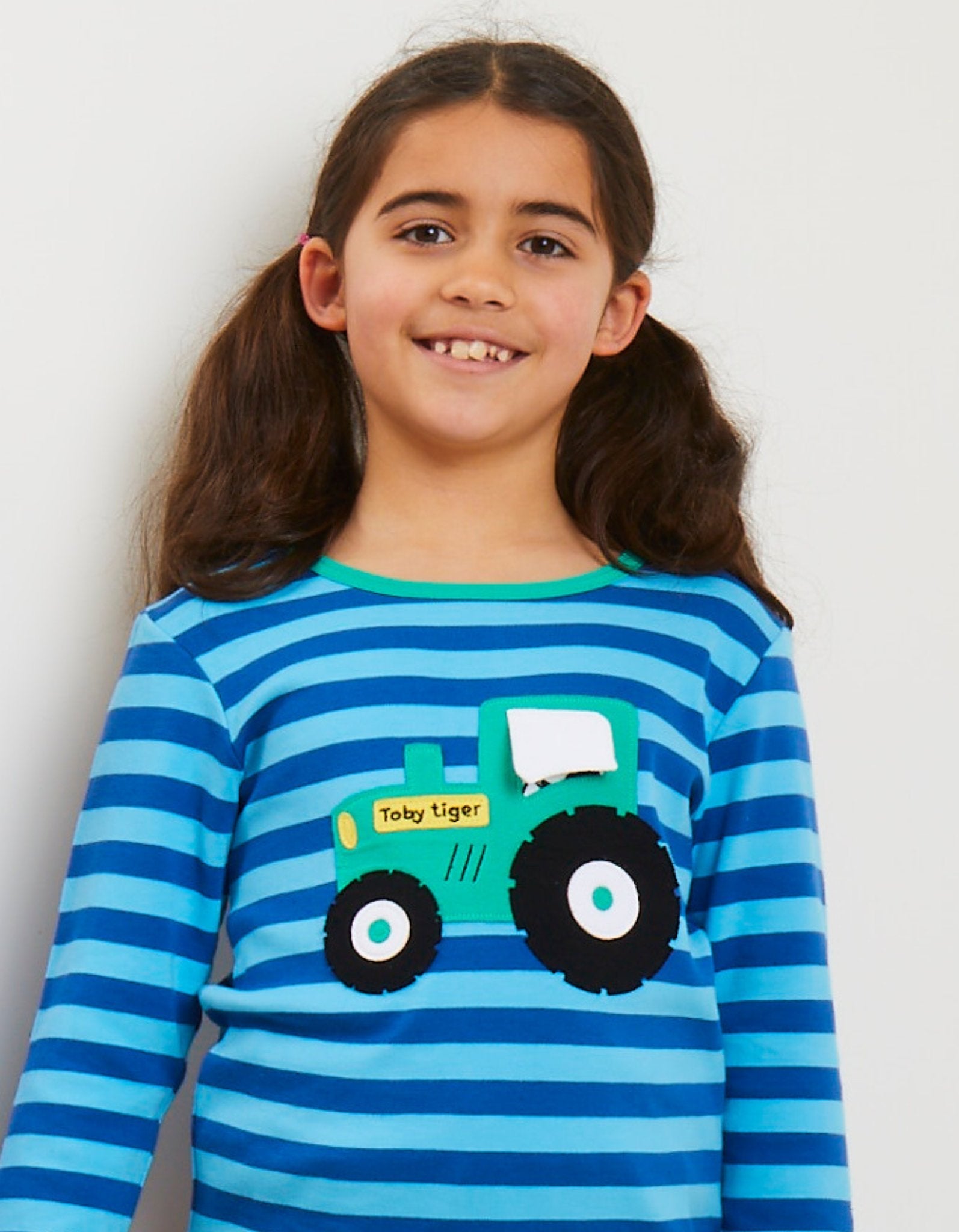 Organic Tractor Applique Long - Sleeved T-Shirt - Toby Tiger UK Retail