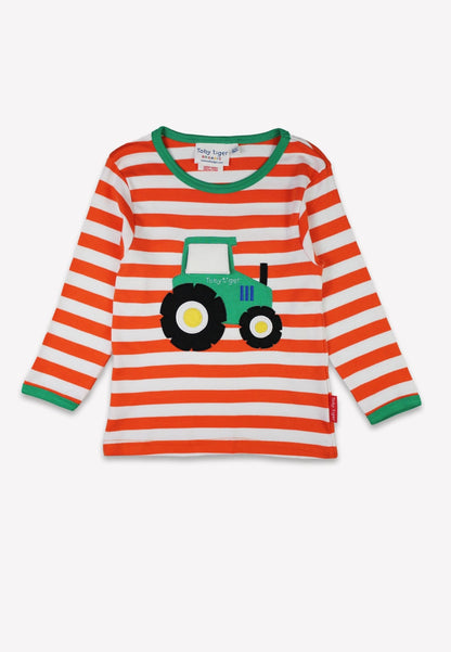 Organic Orange Tractor Applique Long - Sleeved T-Shirt - Toby Tiger