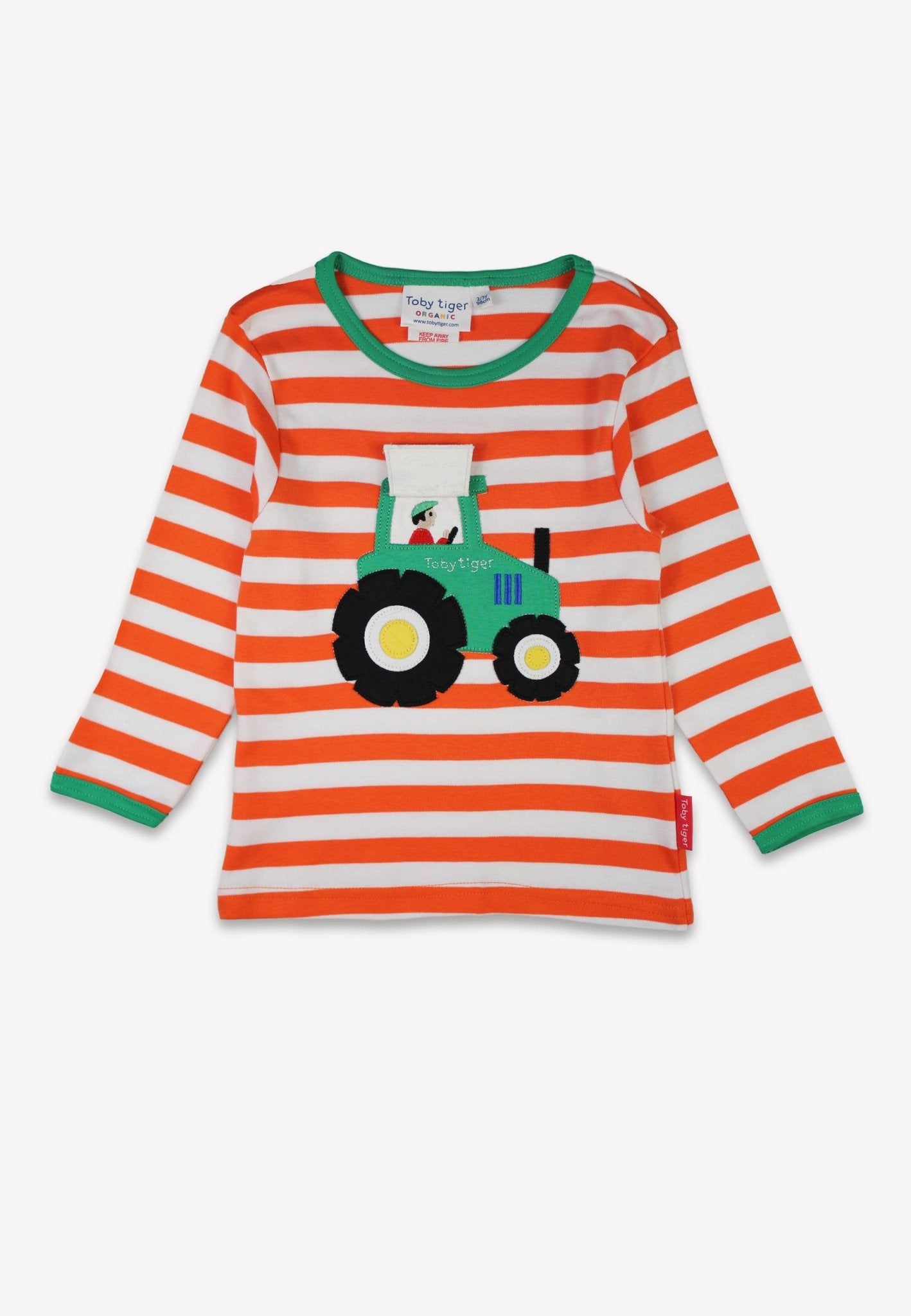 Organic Orange Tractor Applique Long - Sleeved T-Shirt - Toby Tiger