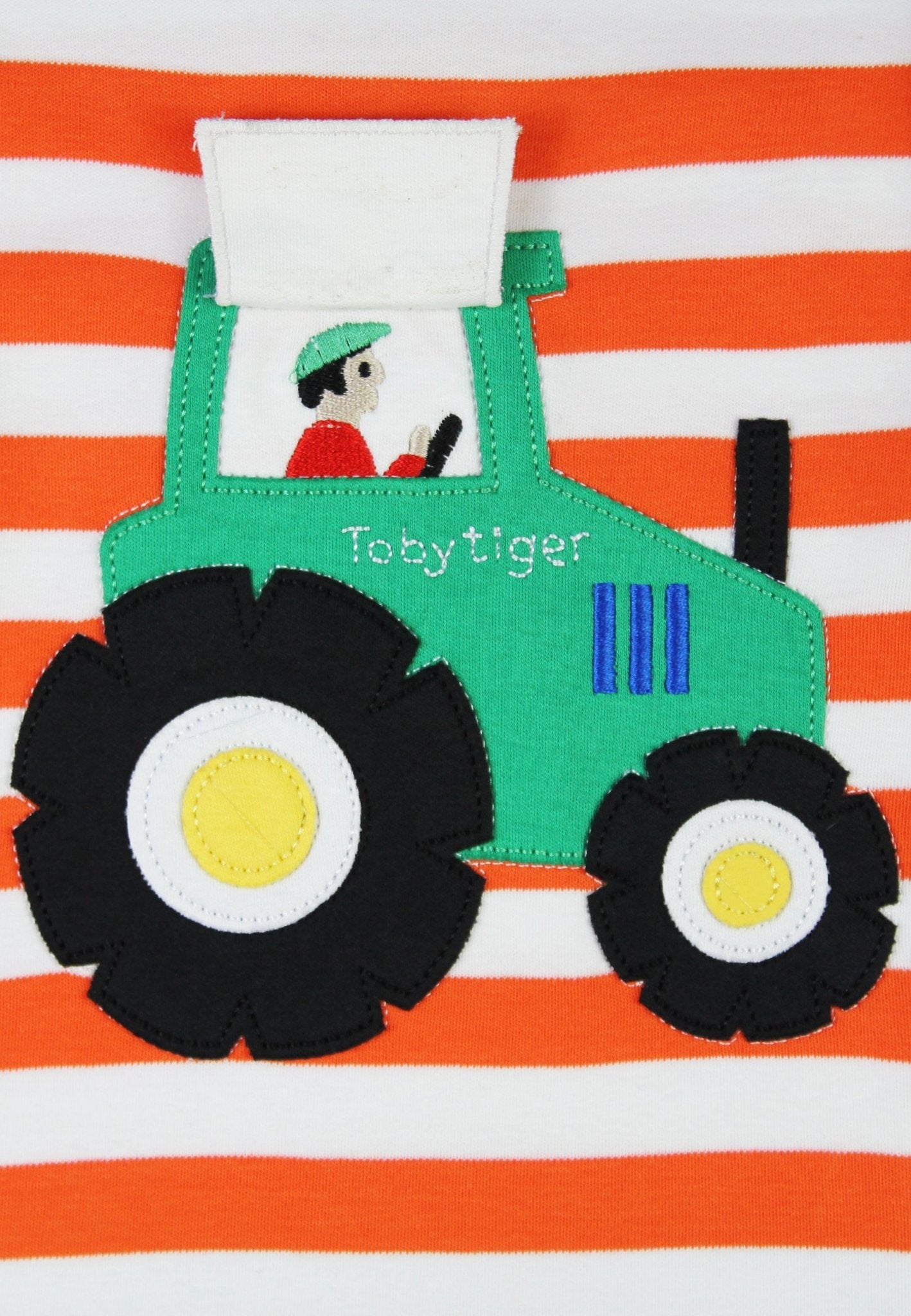 Organic Orange Tractor Applique Long - Sleeved T-Shirt - Toby Tiger