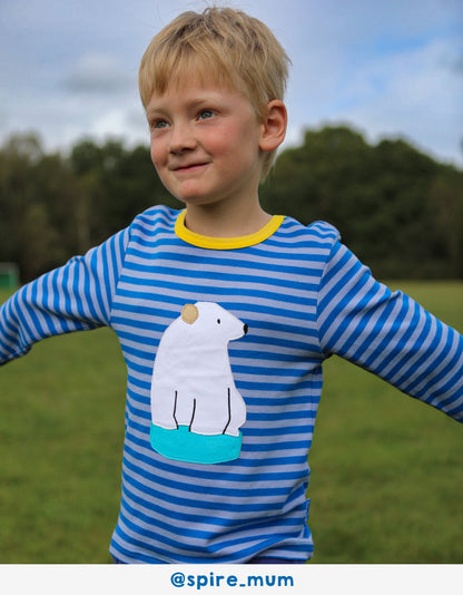 Organic Polar Bear Applique Long - Sleeve T-Shirt - Toby Tiger UK Retail