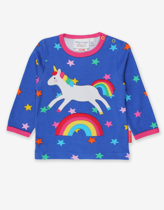 Organic Rainbow Unicorn Applique T-Shirt - Toby Tiger UK Retail