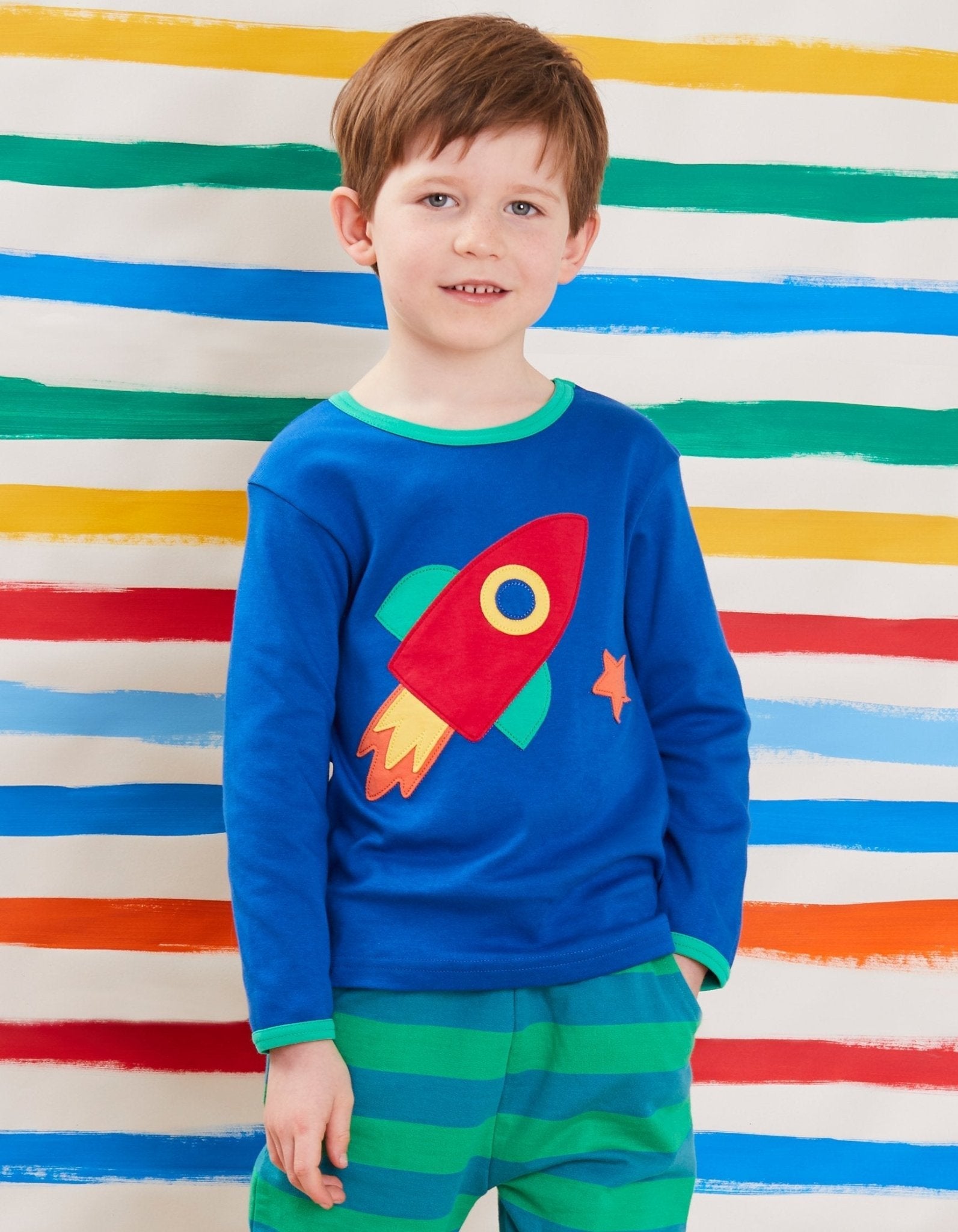 Organic Rocket Planet Applique T-Shirt - Toby Tiger UK Retail