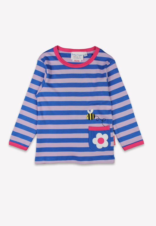 Organic Striped Daisy Applique Long - Sleeved T-Shirt - Toby Tiger