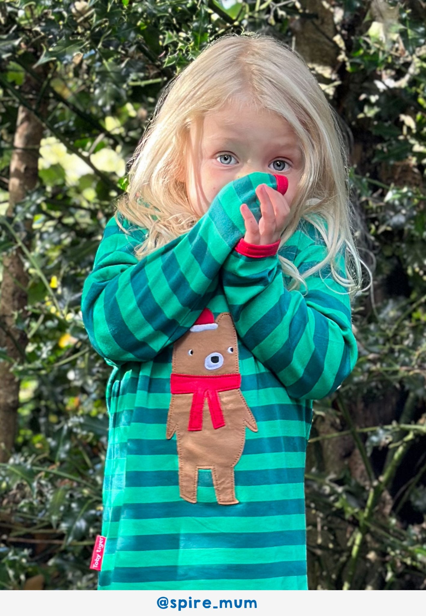 Organic Christmas Bear Applique Long - Sleeved T-Shirt - Toby Tiger