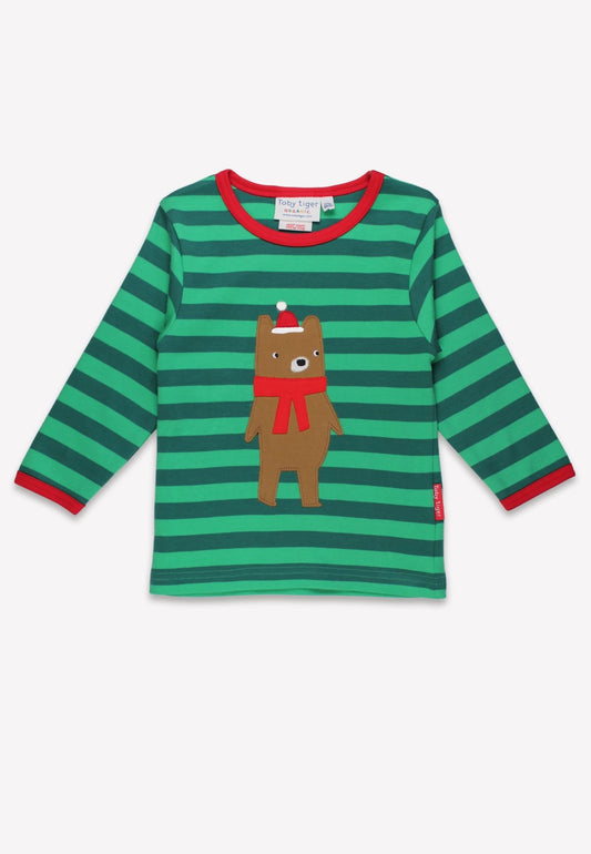 Organic Christmas Bear Applique Long - Sleeved T-Shirt - Toby Tiger