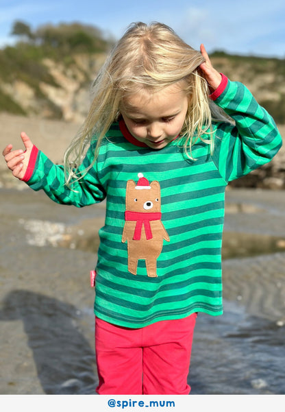 Organic Christmas Bear Applique Long - Sleeved T-Shirt - Toby Tiger